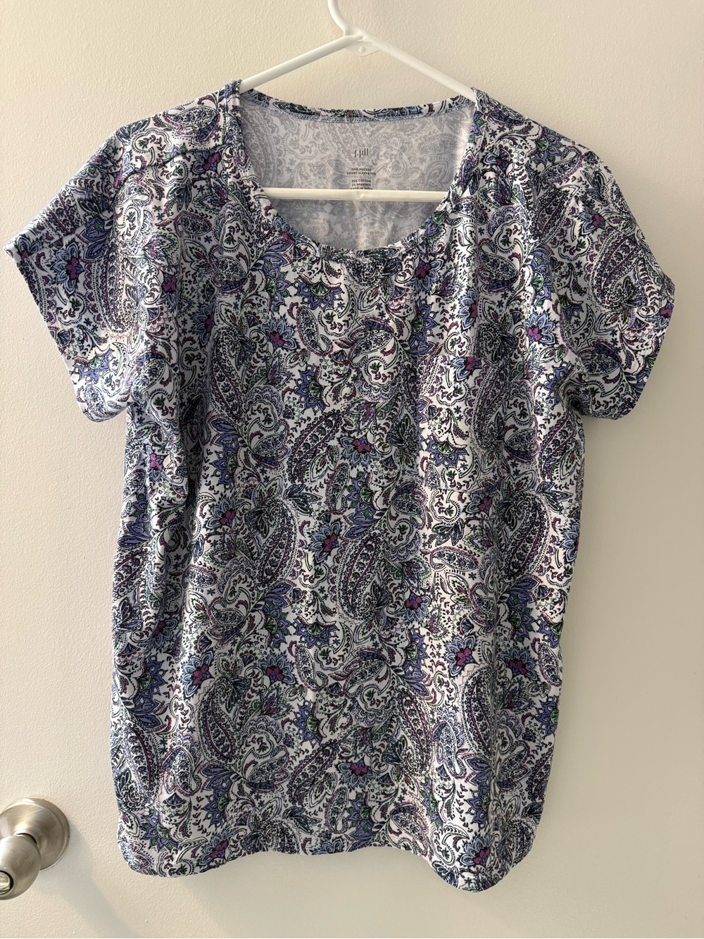 J. Jill Paisley Short Sleeve Tee in White, Blue & Purple